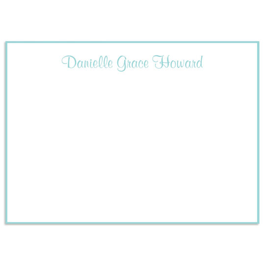 Aqua Hand-Bordered Flat Note Cards - Raised Ink